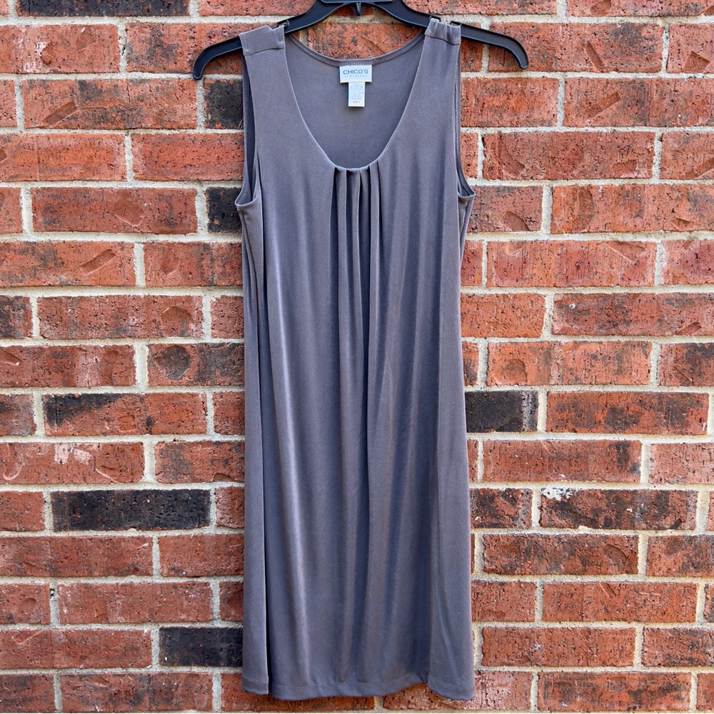 Chico's Travelers Slinky Knit Sleeveless Knee Length Dress Taupe M